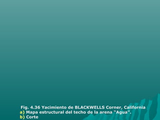 Fig. 4.36 Yacimiento de BLACKWELLS Corner, California 
a) Mapa estructural del techo de la arena “Agua”. 
b) Corte 
 