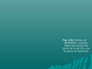 Fig. 4.52 Campo de 
JENNINGS, Luisiana. 
Mapa estructural del 
techo de la sal (S) y de 
la arena de Heywood. 
 