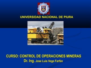 UNIVERSIDAD NACIONAL DE PIURA




CURSO: CONTROL DE OPERACIONES MINERAS
         Dr. Ing. Jose Luis Vega Farfán
 