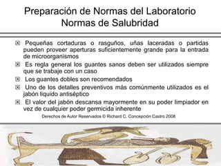 Se deberá probar las lozas y azulejos con formaldehído para ver si estos son resistentes a dicho químicoDerechos de Autor Reservados © Richard C. Concepción Castro 2008