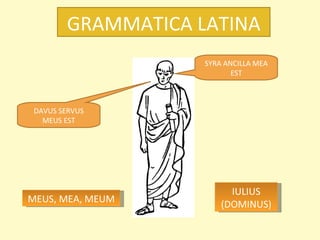 GRAMMATICA LATINA SYRA ANCILLA MEA EST DAVUS SERVUS MEUS EST MEUS, MEA, MEUM IULIUS (DOMINUS) 