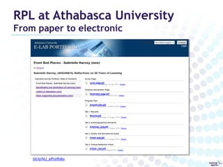 RPL at Athabasca University
From paper to electronic

bit.ly/AU_ePortfolio

 