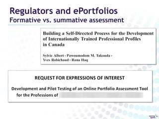 Regulators and ePortfolios

Formative vs. summative assessment

 
