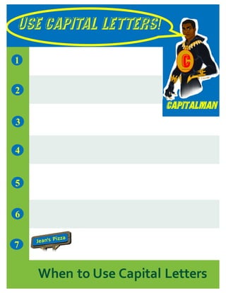 USE CAPITAL LETTERS!
Capitalman
7
1
5
3
2
4
6
When to Use Capital Letters
C
 