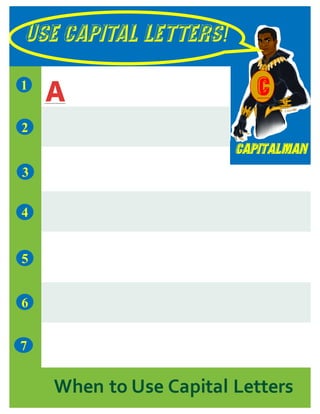 USE CAPITAL LETTERS!
Capitalman
7
1
5
3
2
4
6
When to Use Capital Letters
C
 