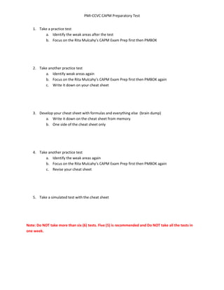 Capm test taking preparation hints | PDF