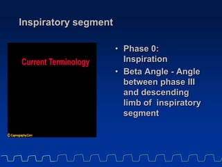 Expiratory segment
• Phase I - Anatomical
dead space
• Phase II - Mixture of
anatomical and
alveolar dead space
• Phase II...