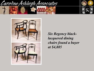 Six Regency black-lacquered dining chairs found a buyer at $4,885 