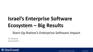 Israel’s Enterprise Software
Ecosystem – Big Results
Start-Up Nation’s Enterprise Software Impact
Jon Medved
January 2014

Israeli Enterprise Software Impact

January 2014

1

 