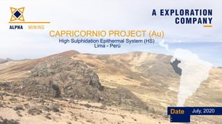 July, 2020
CAPRICORNIO PROJECT (Au)
High Sulphidation Epithermal System (HS)
Lima - Per
Date
:
 