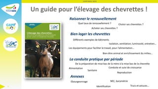 CAPR'INOV 2023
3
Un guide pour l’élevage des chevrettes !
Raisonner le renouvellement
Bien loger les chevrettes
La conduit...