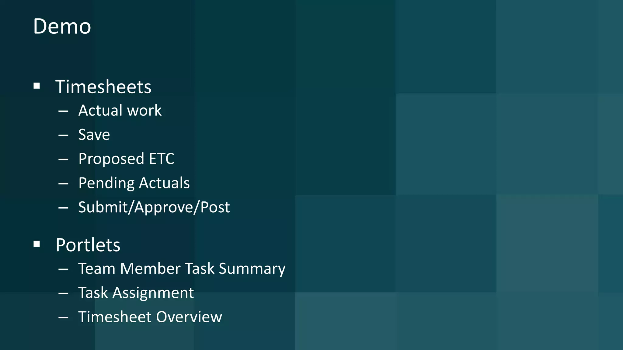 16 © 2015 CA. ALL RIGHTS RESERVED.@CAWORLD #CAWORLD
Resource Management Portlets
 Resource Planning
– Workloads
– Allocations
– Unfilled Allocations
– Bookings
– Top Down Planning
– Organizational Demand
– Capacity
– Scenarios
 
