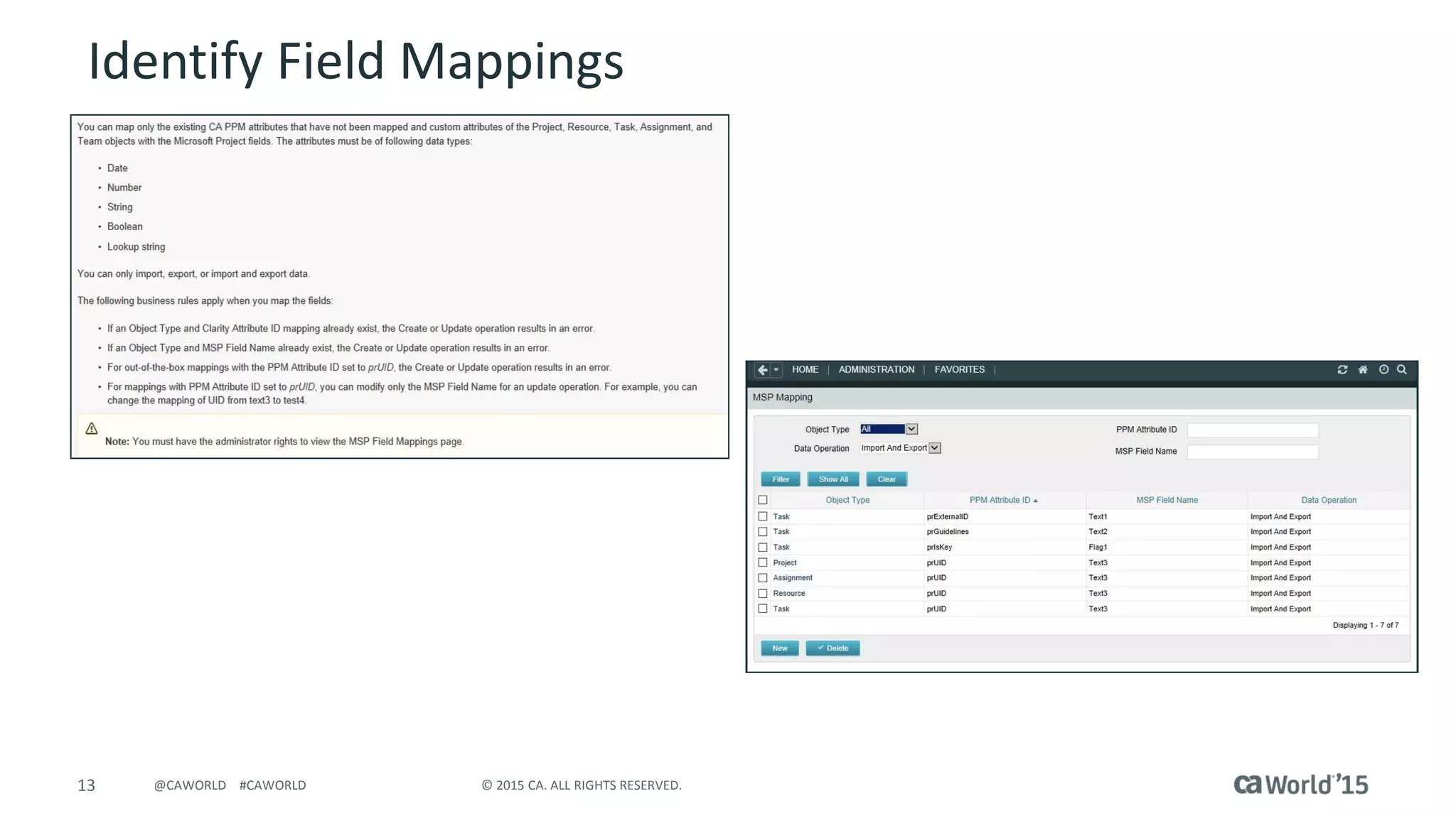 13 © 2015 CA. ALL RIGHTS RESERVED.@CAWORLD #CAWORLD
Identify Field Mappings
 