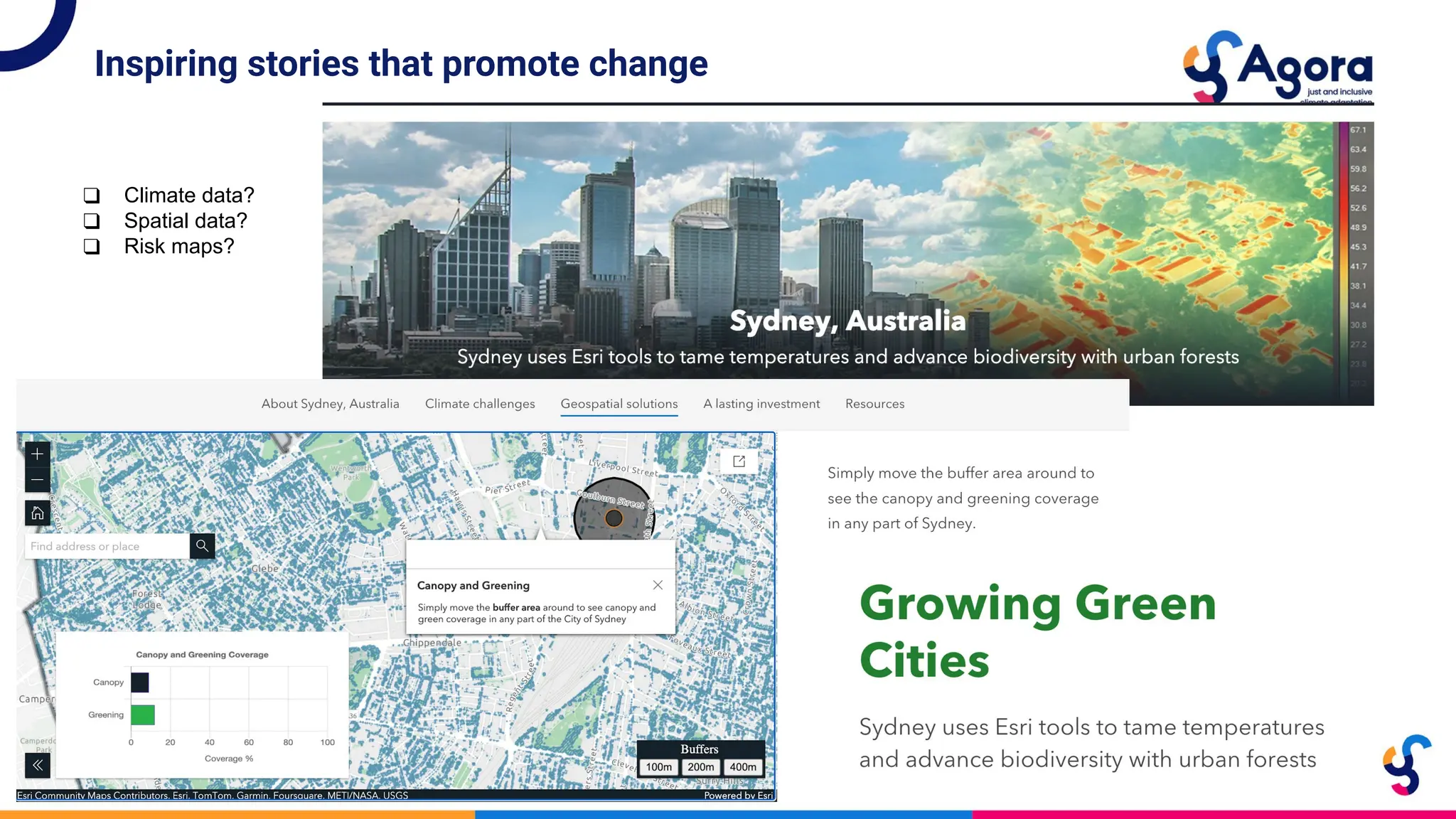 Inspiring stories that promote change
❑ Climate data?
❑ Spatial data?
❑ Risk maps?
 