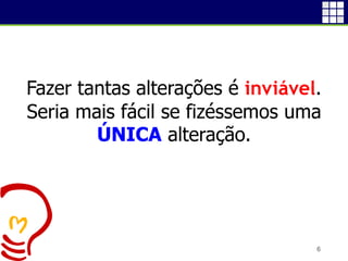 6
Fazer tantas alterações é inviável.
Seria mais fácil se fizéssemos uma
ÚNICA alteração.
 