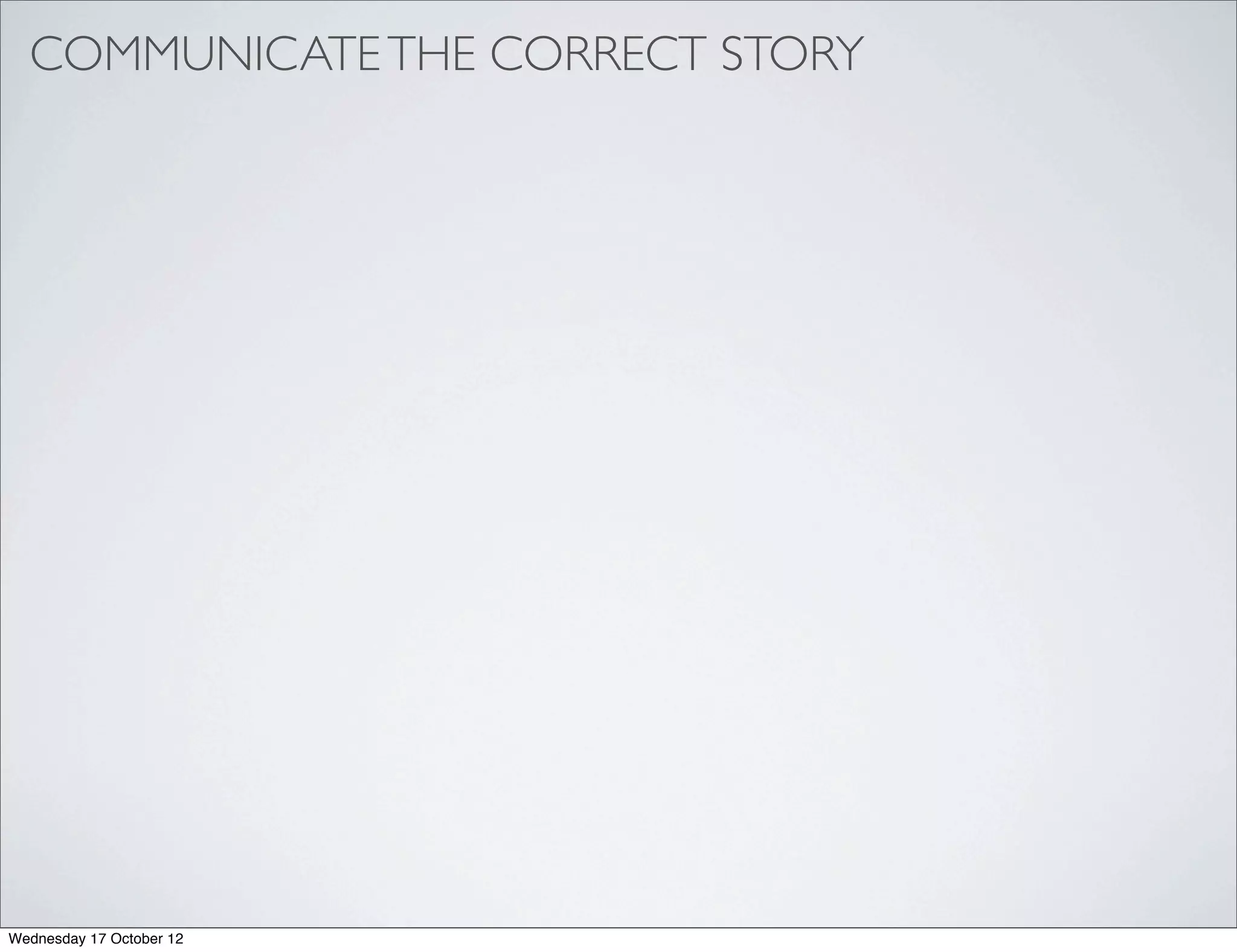 COMMUNICATE THE CORRECT STORY




Wednesday 17 October 12
 