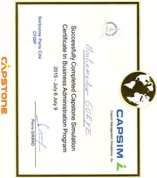 Capsim Simulation Certificate