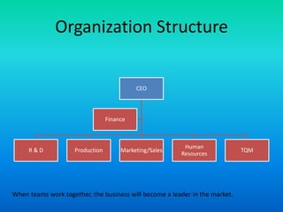 Organization StructureWhen teams work together, the business will become a leader in the market.