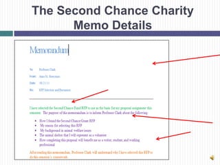 The Second Chance Charity
      Memo Details
 