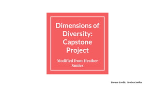 Dimensions of
Diversity:
Capstone
Project
Modiﬁed from Heather
Smiles
Format Credit: Heather Smiles
 