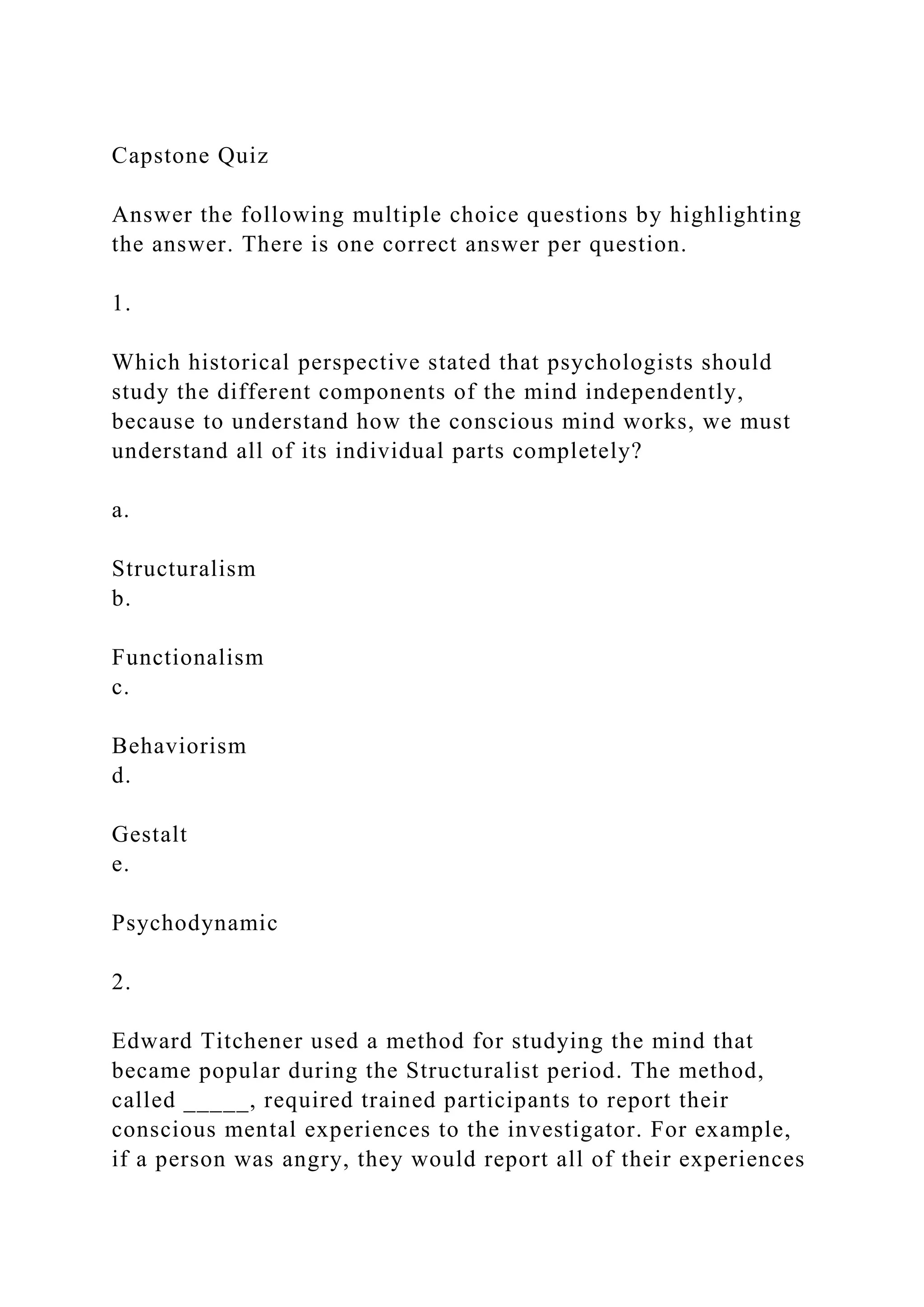Capstone QuizAnswer the following multiple choice questions by h.docx