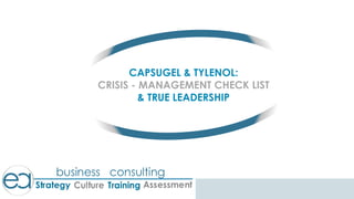 CAPSUGEL & TYLENOL:
CRISIS - MANAGEMENT CHECK LIST
& TRUE LEADERSHIP
 
