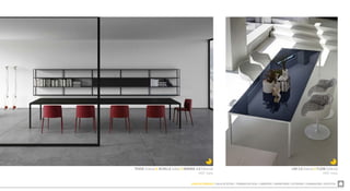 ZONA DE COMEDOR  SALA DE ESTAR  TRABAJO EN CASA  LIBRERÍAS  DORMITORIO  EXTERIOR  ILUMINACIÓN  ACÚSTICA
LIM 3.0 (mesa) & FLOW (silleria)
MDF Italia
TENSE (mesa) & ACHILLE (silla) & MINIMA 3.0 (librería)
MDF Italia
 