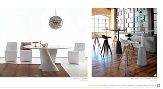 ZONA DE COMEDOR  SALA DE ESTAR  TRABAJO EN CASA  LIBRERÍAS  DORMITORIO  EXTERIOR  ILUMINACIÓN  ACÚSTICA
ROCK TABLE (mesa) & FLOW (taburete)
MDF Italia
SIGN (silla) & S TABLE
MDF Italia
 