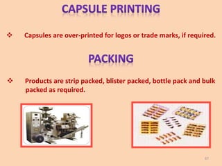  Capsules are over-printed for logos or trade marks, if required.
 Products are strip packed, blister packed, bottle pack and bulk
packed as required.
67
 