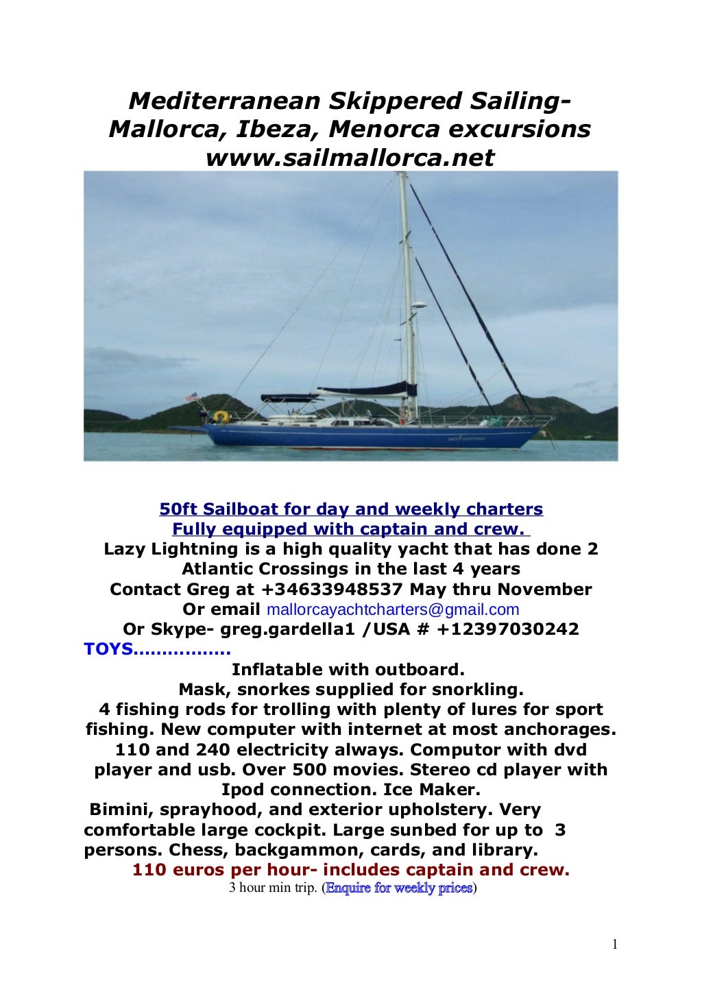 Skippered Sailing Charters in Balearic Islands, Mallorca,