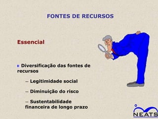 FONTES DE RECURSOS



Essencial



  Diversificação das fontes de
recursos

   —   Legitimidade social

   —   Diminuição do risco

   —  Sustentabilidade
   financeira de longo prazo
 