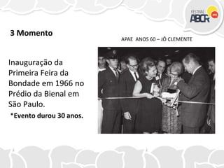 Inauguração da
Primeira Feira da
Bondade em 1966 no
Prédio da Bienal em
São Paulo.
*Evento durou 30 anos.
3 Momento
APAE ANOS 60 – JÔ CLEMENTE
 