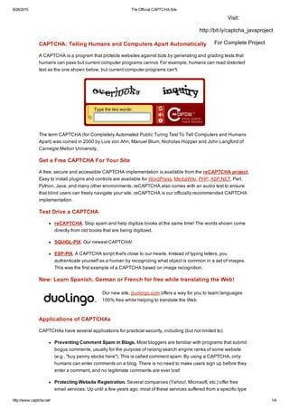 Captcha making and solving java project | PDF