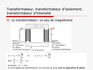 Transformateur, transformateur d’isolement,
transformateur d’intensité

 Le transformateur: un peu de magnétisme
 