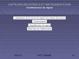 CAPTEURS INDUSTRIELS ET INSTRUMENTATION
              Conditionneur du signal




   12/01/13            FSTT TANGER        33
 