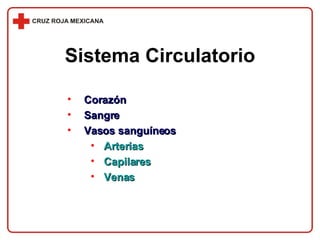 Sistema Circulatorio Corazón Sangre Vasos sanguíneos Arterias Capilares Venas 