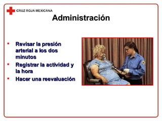 Revisar la presión arterial a los dos minutos  Registrar la actividad y la hora Hacer una reevaluación Administración 