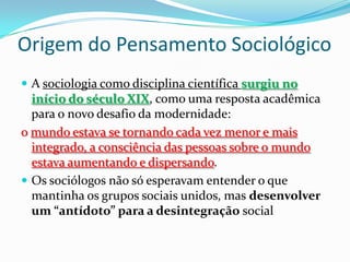 Revolução Industrial e o Surgimento das Ciências Sociais.   