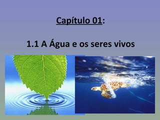 Capítulo 01:

1.1 A Água e os seres vivos
 