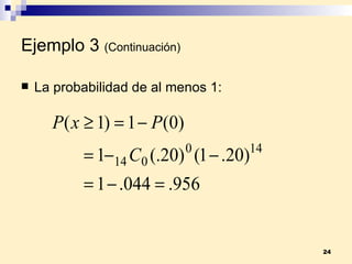 Ejemplo 3   (Continuación) La probabilidad de al menos 1: 