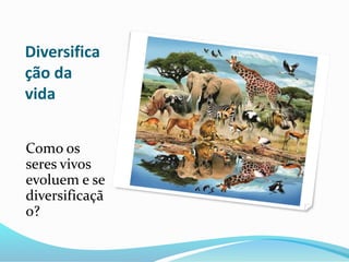 Diversifica
ção da
vida
Como os
seres vivos
evoluem e se
diversificaçã
o?
 