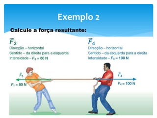 Exemplo 2
 Calcule a força resultante:
 