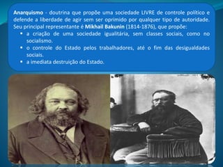 Marx
e
Engels
O Socialismo Científico
 Socialismo científico ou marxismo - teoria e filosofia criada por Karl Marx e
Friedrich Engels. As bases do marxismo estão contidas em duas obras
importantes: O Capital e O Manifesto Comunista, na qual expõem os
princípios de sua doutrina.
A ideia central do marxismo é que “a história da sociedade humana é a história
da luta de classes.” Para Marx e Engels somente o proletariado é uma classe
verdadeiramente revolucionária e ela deveria tomar o poder das mãos da
burguesia e implantar a Ditadura do Proletariado. Para isso, era preciso que os
meios de produção (terras, fabricas e maquinas) fossem SOCIALIZADOS.
Defendendo o lema “TRABALHADORES DE TODO O MUNDO, UNI-VOS!”,
convocavam o proletariado a lutar para pôr fim ao capitalismo e construir o
socialismo.
 
