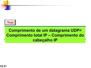 23.21
Comprimento de um datagrama UDP=
Comprimento total IP – Comprimento do
cabeçalho IP
Note
 