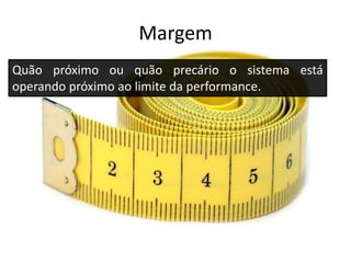Quão próximo ou quão precário o sistema está
operando próximo ao limite da performance.
Margem
 