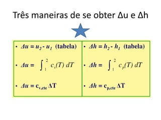 Três maneiras de se obter ∆u e ∆h
 