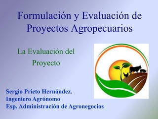 La Evaluación del
Proyecto
Formulación y Evaluación de
Proyectos Agropecuarios
Sergio Prieto Hernández.
Ingeniero Agrónomo
Esp. Administración de Agronegocios
 
