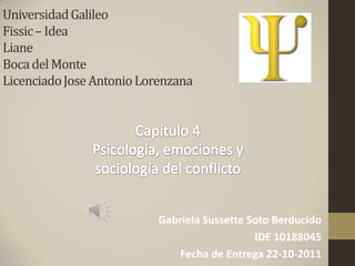 Universidad Galileo
Fissic – Idea
Liane
Boca del Monte
Licenciado Jose Antonio Lorenzana




                           Gabriela Sussette Soto Berducido
                                              IDE 10188045
                               Fecha de Entrega 22-10-2011
 
