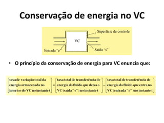 Conservação de energia no VC



• O princípio da conservação de energia para VC enuncia que:
 