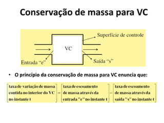 Conservação de massa para VC




• O princípio da conservação de massa para VC enuncia que:
 